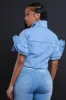 Connect Ruffle Sleeve Denim Jacket - Blue sold by Swankaposh