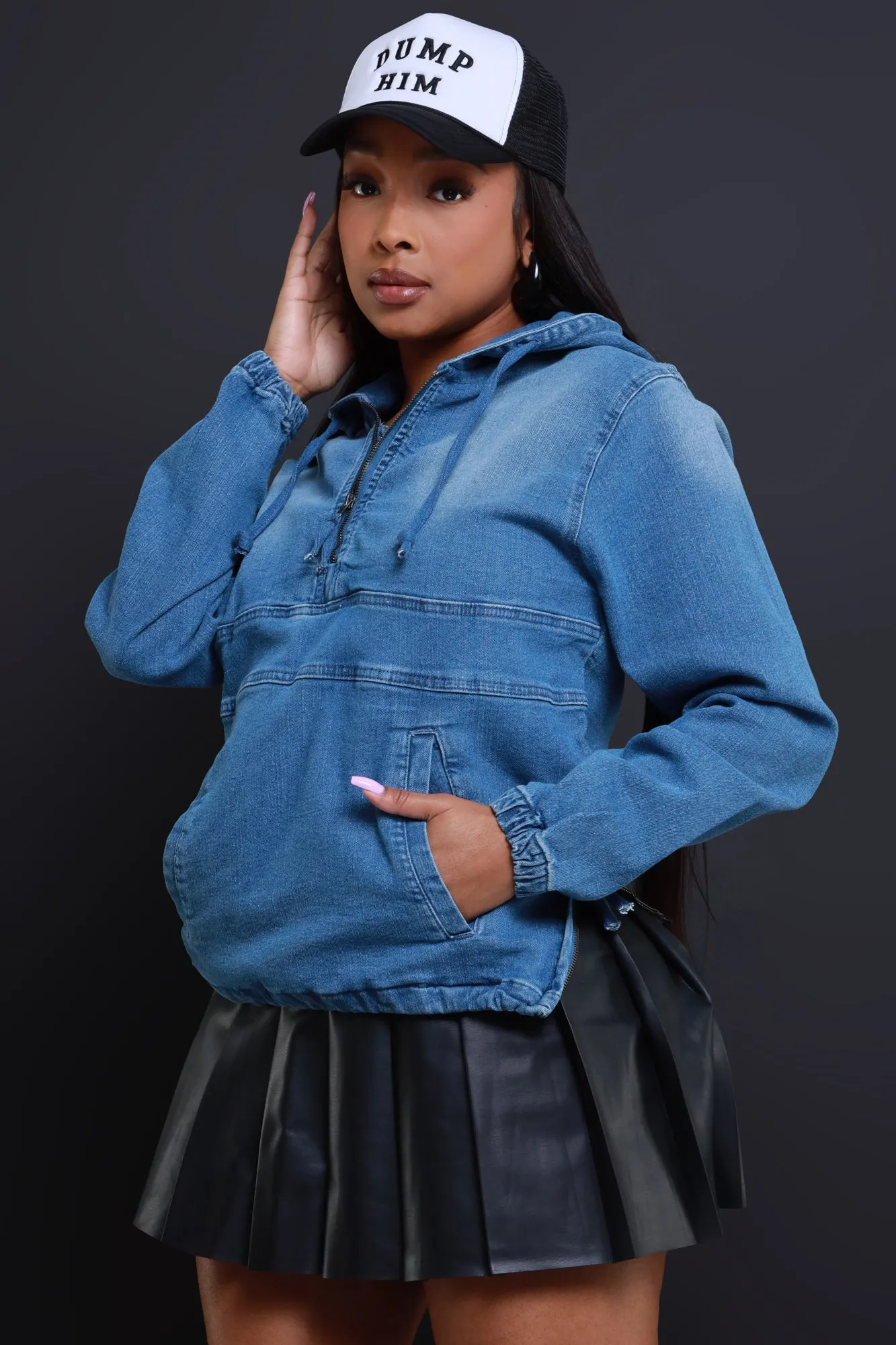 Always Gone Oversized Denim Hoodie - Medium Wash sold by Swankaposh