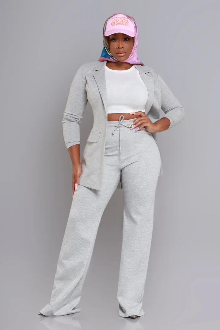 Okay Now High Rise Wide Leg Pants - Heather Grey sold by Swankaposh