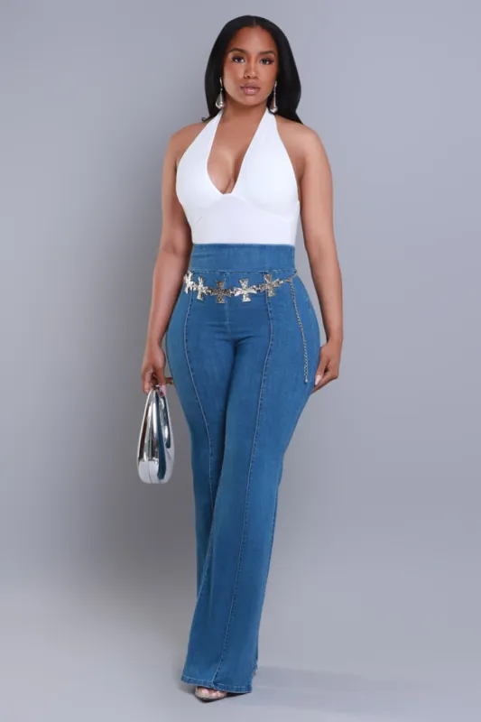 Big Deal High Rise Wide Leg Denim Pants - Blue sold by Swankaposh