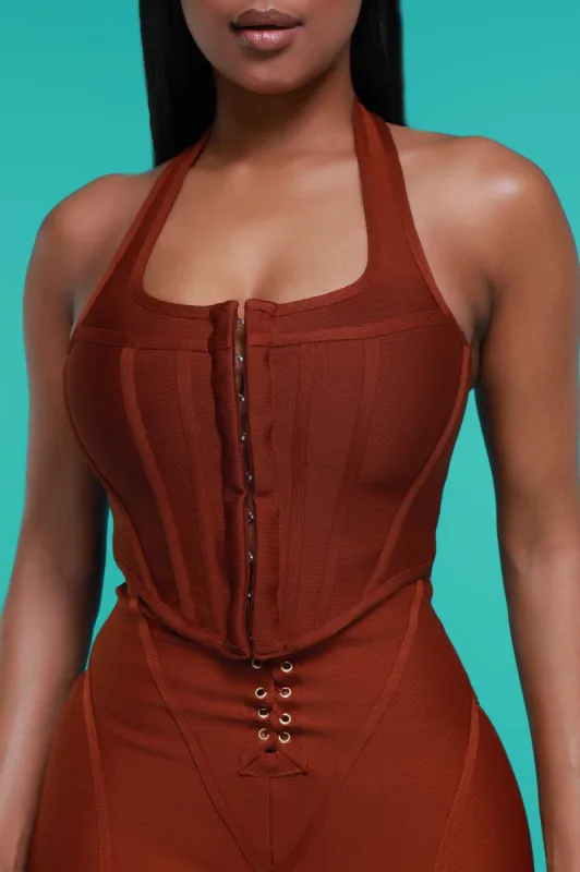 Southern Comfort Corset Halter Crop Top - Brown sold by Swankaposh