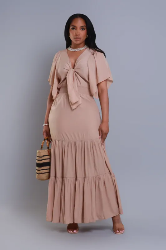 Fair Share Short Sleeve Maxi Dress - Taupe sold by Swankaposh