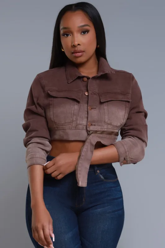 Double Down Cropped Denim Jacket - Brown Ombre sold by Swankaposh