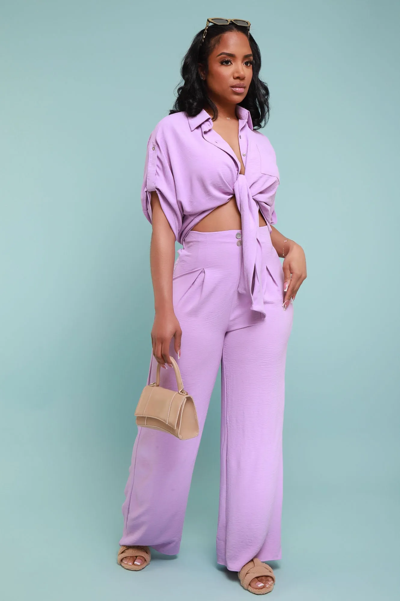 Pamper Me Short Sleeve Button Down Top - Lavender sold by Swankaposh product image thumbnail 5