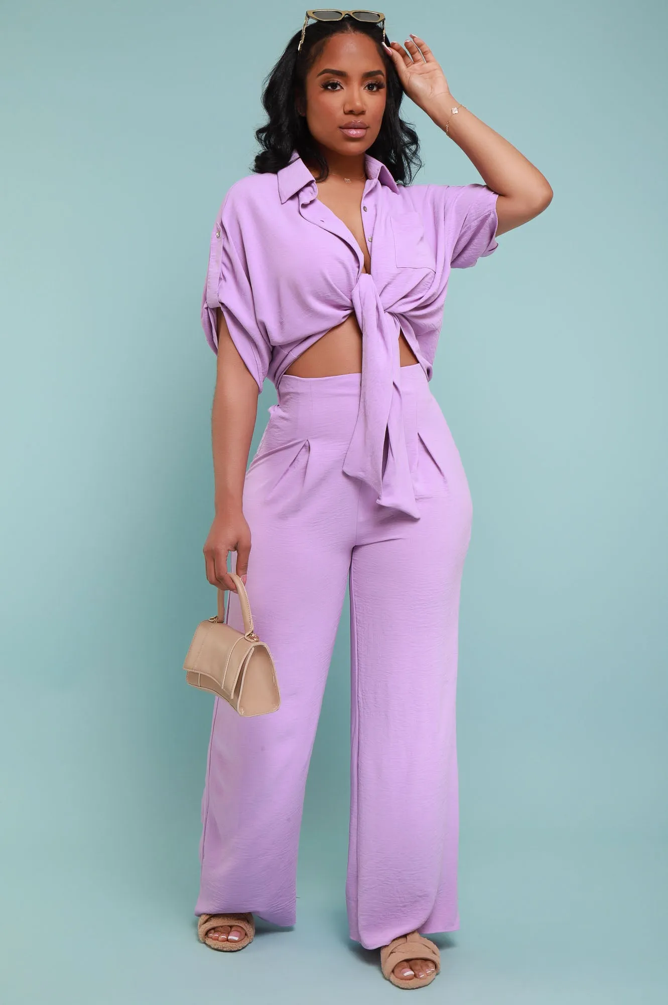 Pamper Me Short Sleeve Button Down Top - Lavender sold by Swankaposh product image thumbnail 4