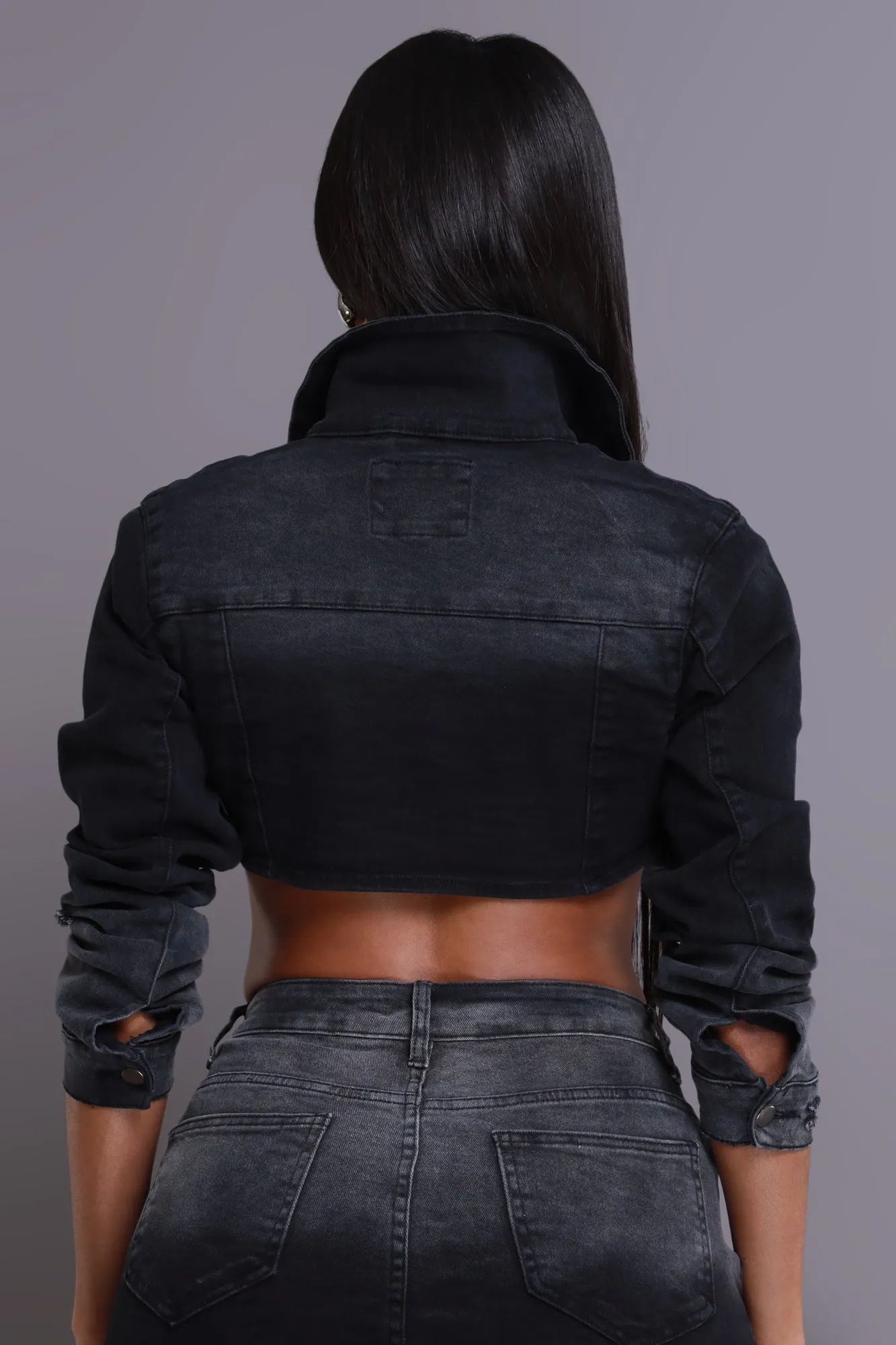 Back Off Cropped Distressed Denim Jacket - Black sold by Swankaposh product image thumbnail 3