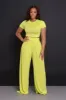 Full Attention Short Sleeve Palazzo Pants Set - Citrus sold by Swankaposh