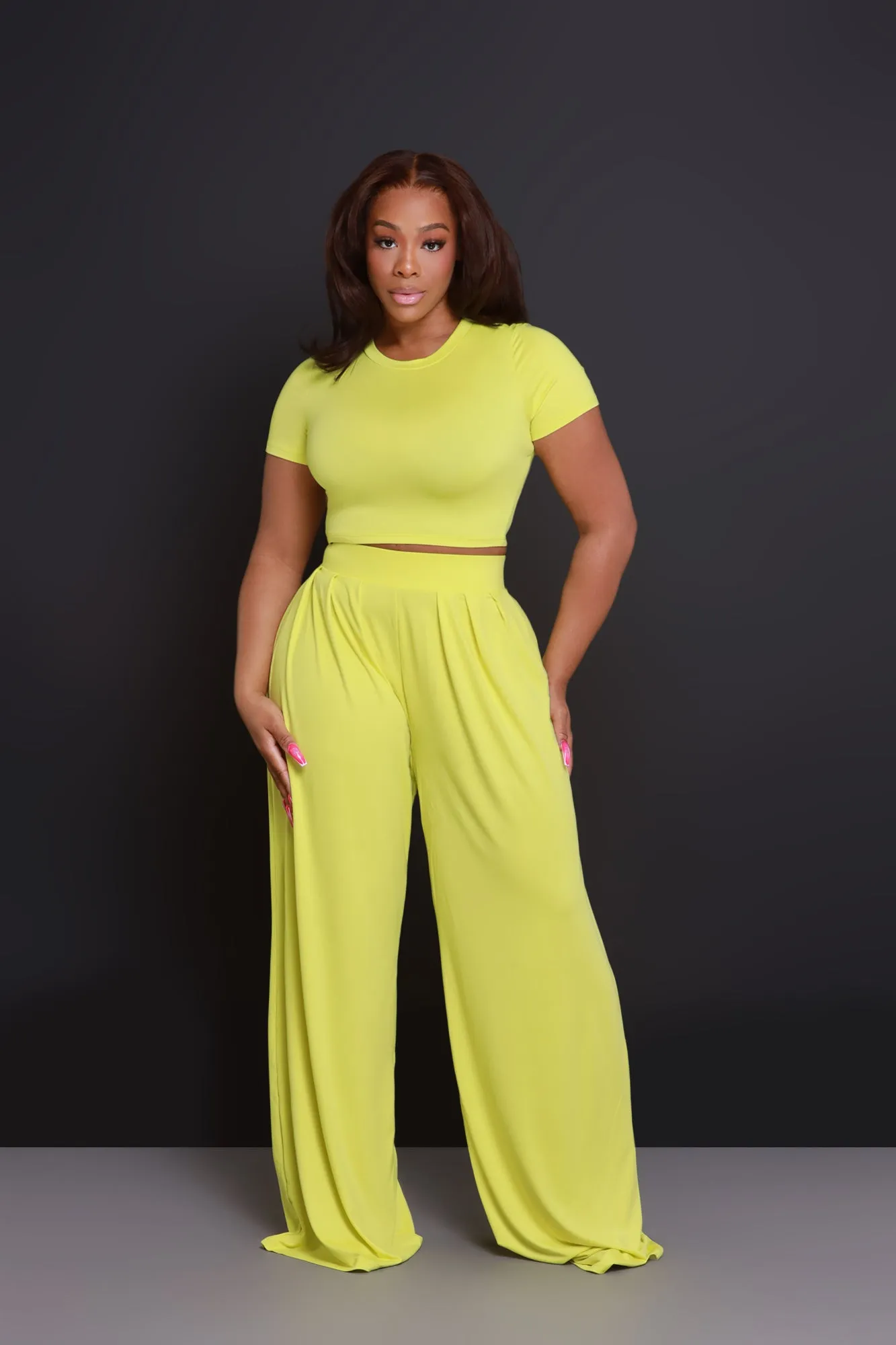 Full Attention Short Sleeve Palazzo Pants Set - Citrus sold by Swankaposh