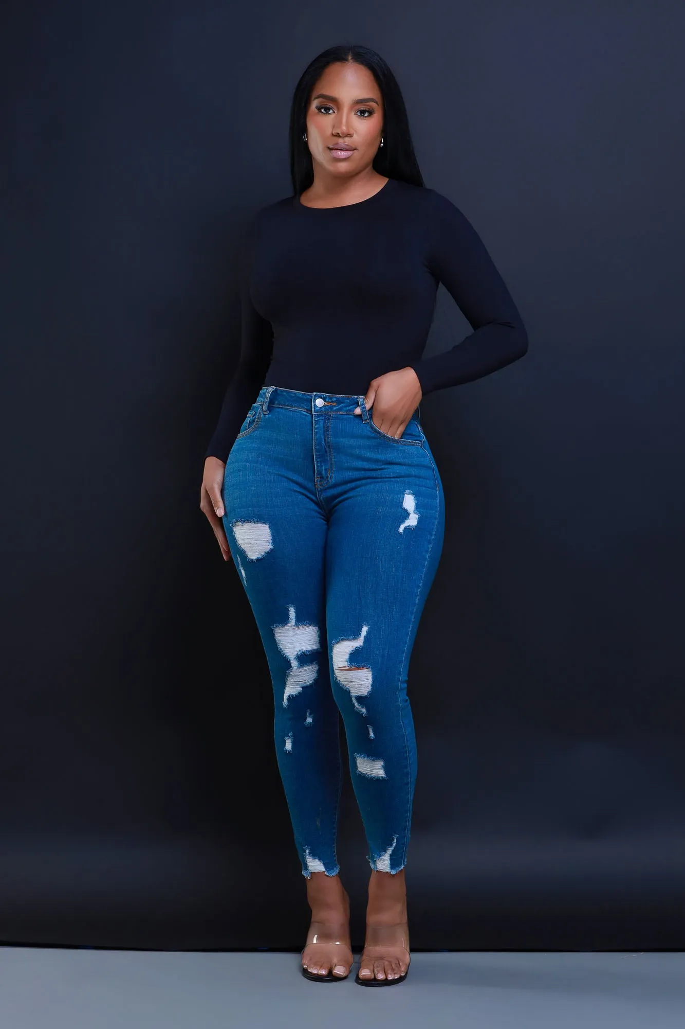 No Service Hourglass Distressed Skinny Jeans - Medium Wash sold by Swankaposh product image thumbnail 2