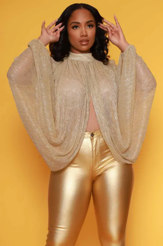 Backstage Pass Sheer Open Front Top - Champagne sold by Swankaposh