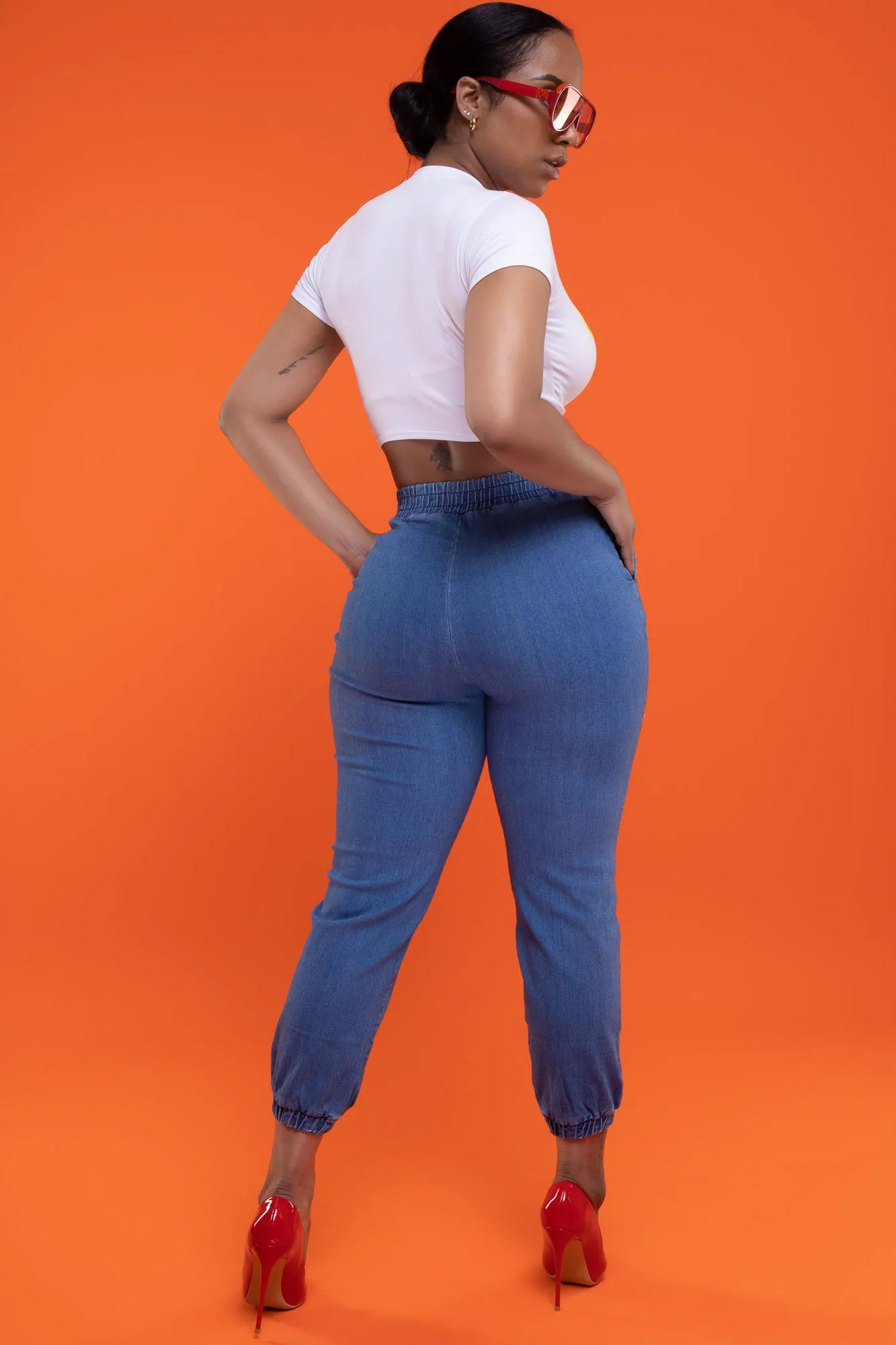 Two Seater High Rise Denim Joggers - Medium Wash sold by Swankaposh product image thumbnail 3