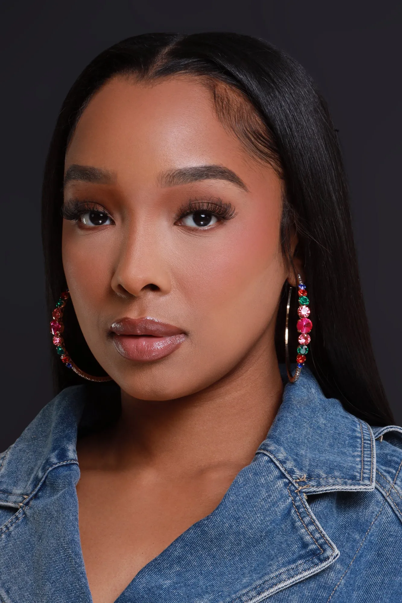 Living Color Rhinestone Hoop Earrings - Gold Multicolor sold by Swankaposh product image thumbnail 2