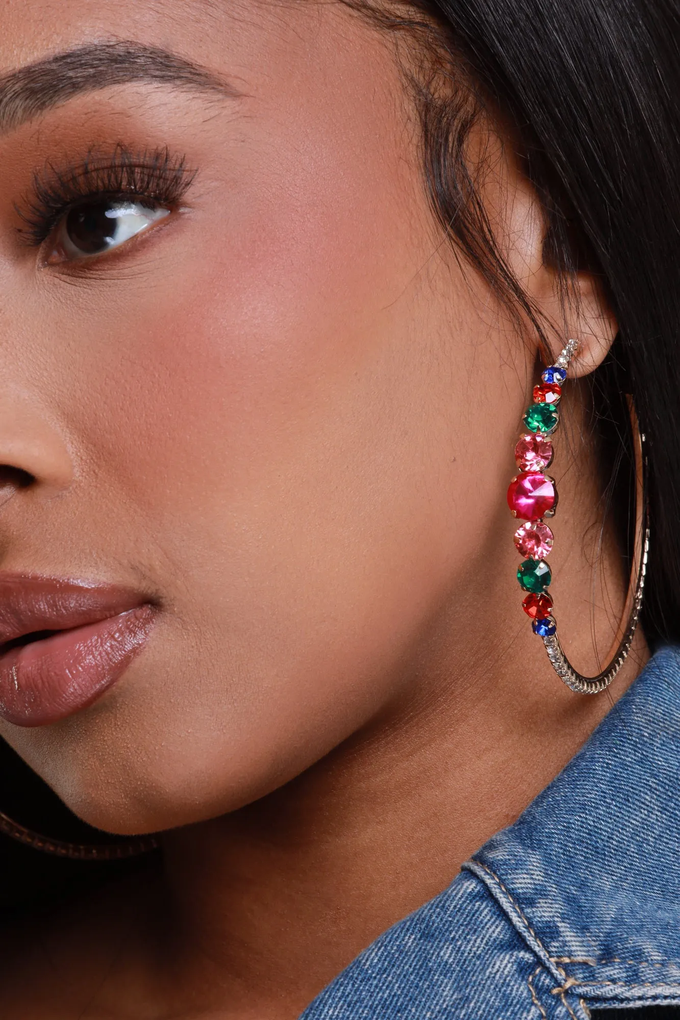 Living Color Rhinestone Hoop Earrings - Gold Multicolor sold by Swankaposh product image thumbnail 3