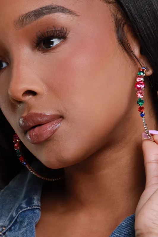 Living Color Rhinestone Hoop Earrings - Gold Multicolor sold by Swankaposh