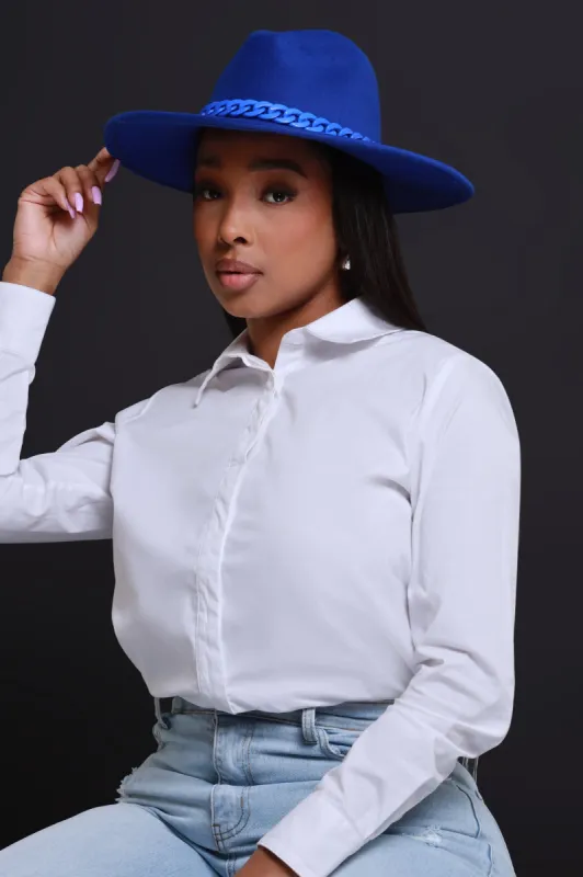 Boost It Chain Detailed Wide Brim Fedora - Cobalt Blue sold by Swankaposh