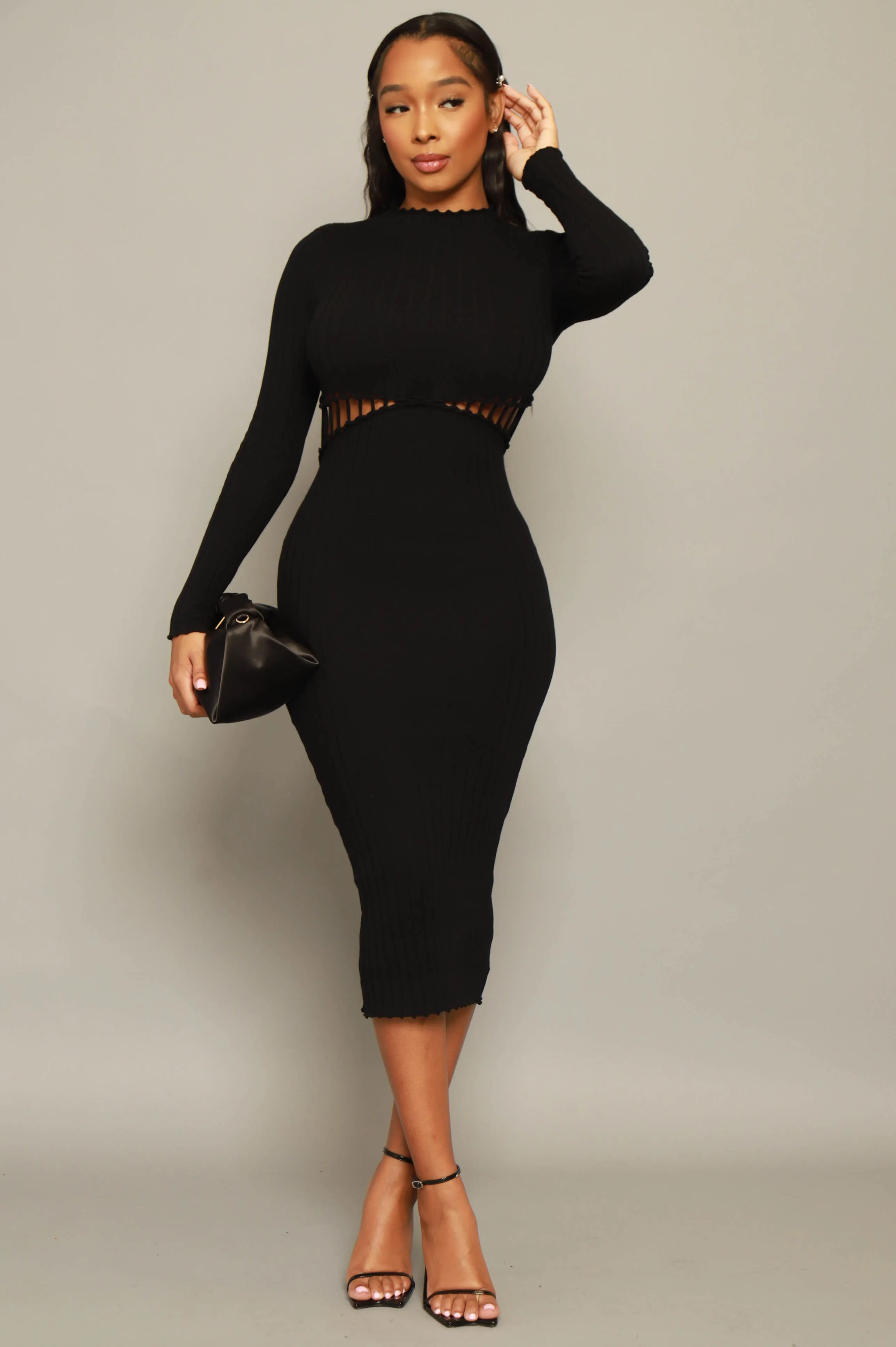 On My Level Knit Peekaboo Bodycon Dress - Black sold by Swankaposh product image thumbnail 4