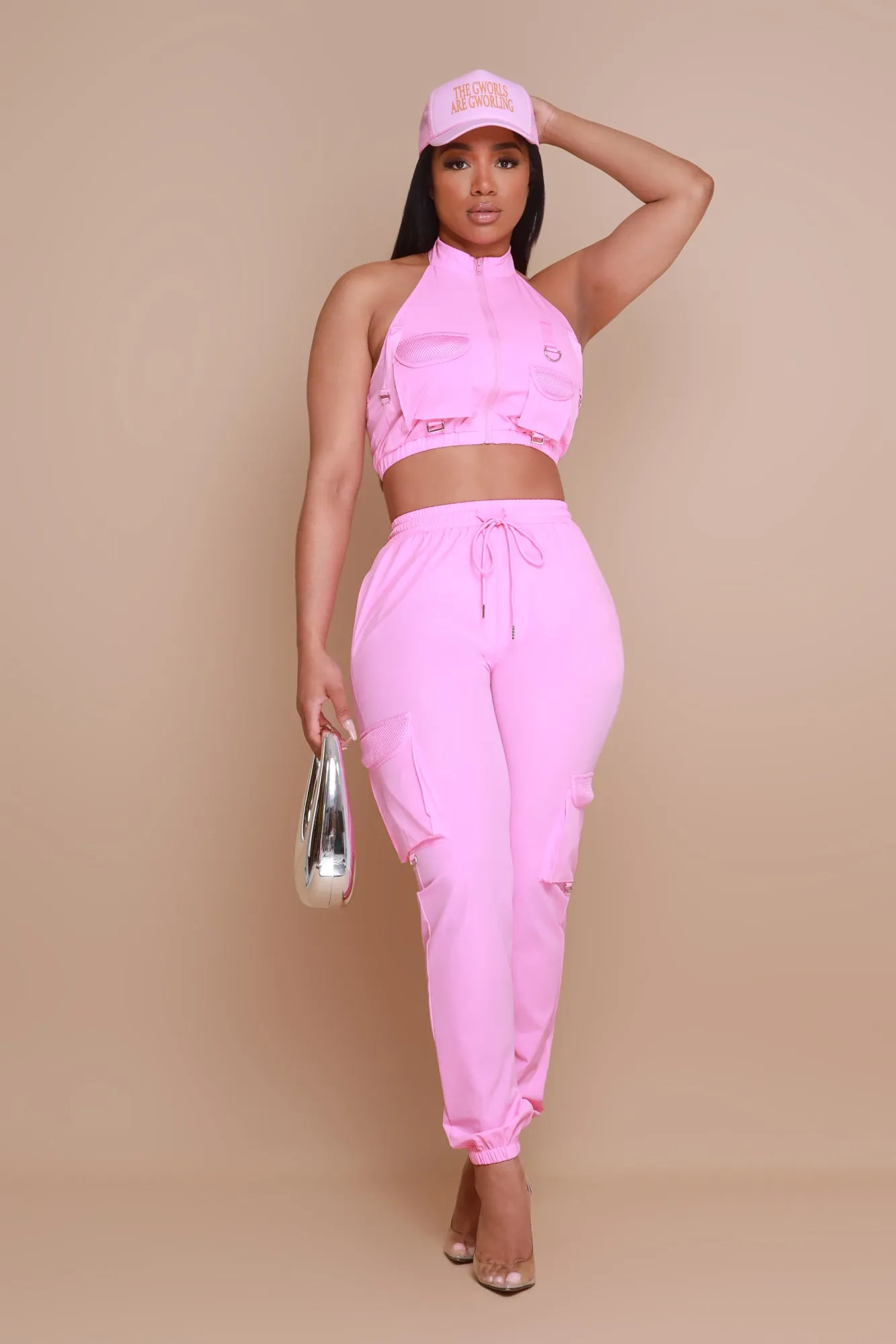 Reconnect Cropped Cargo Pants Set - Pink sold by Swankaposh product image thumbnail 3