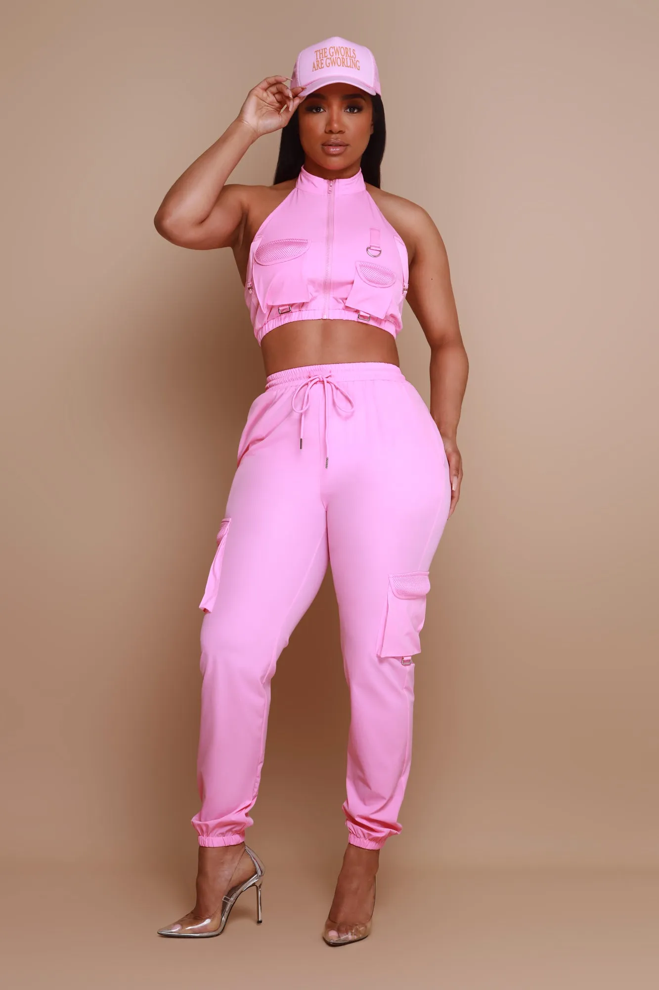 Reconnect Cropped Cargo Pants Set - Pink sold by Swankaposh product image thumbnail 4