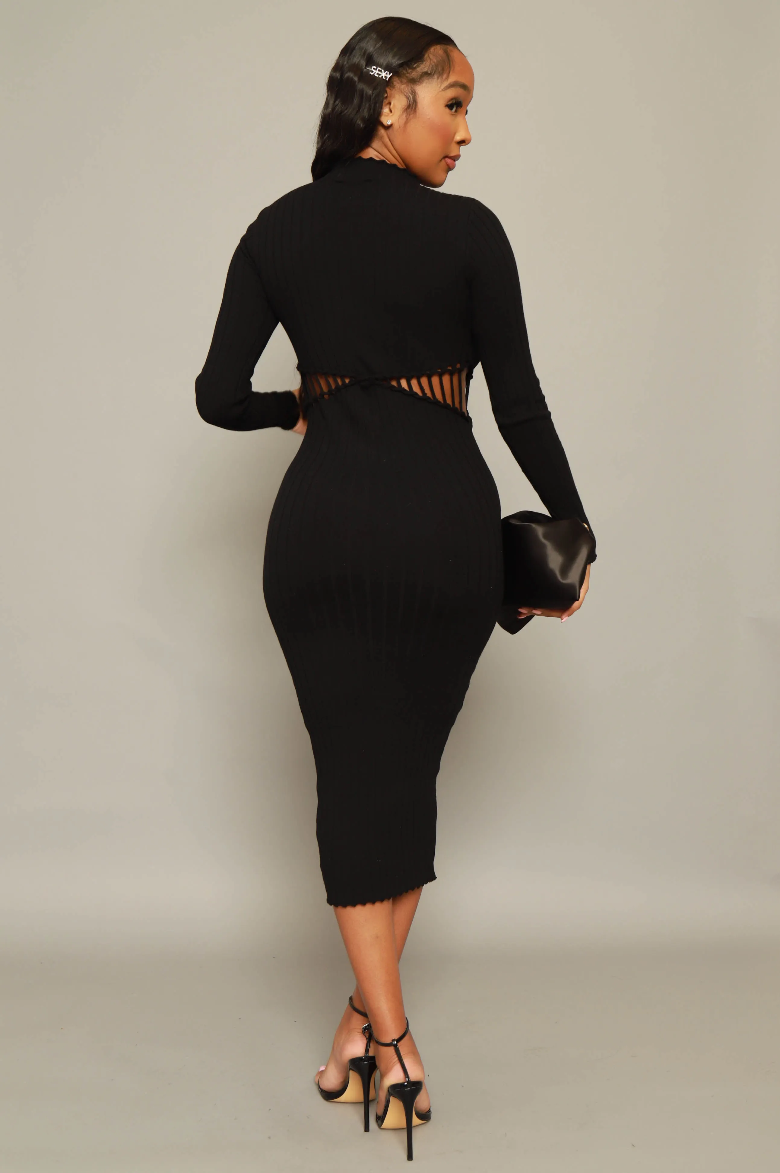 On My Level Knit Peekaboo Bodycon Dress - Black sold by Swankaposh product image thumbnail 2