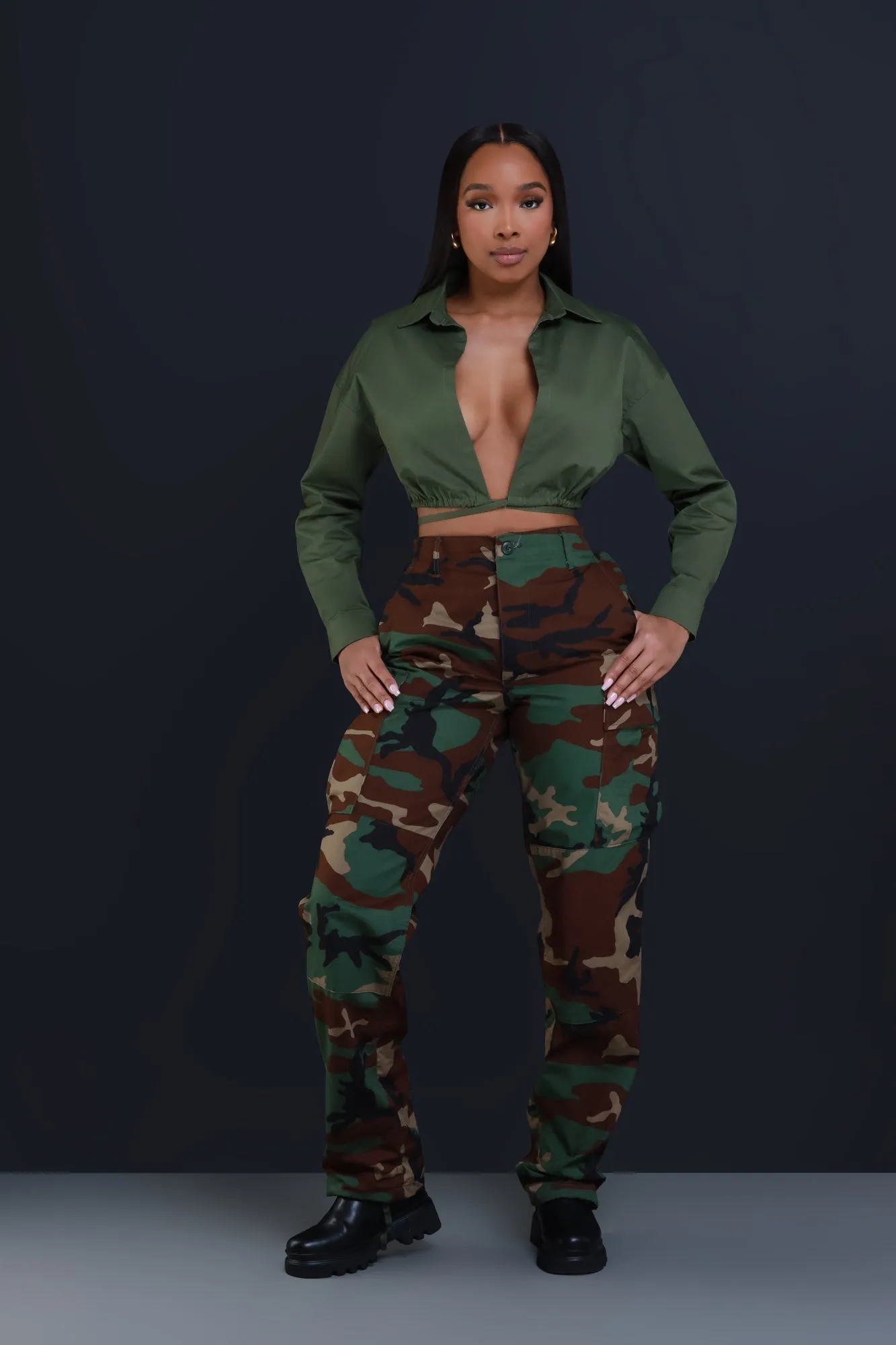 Time To Go Tie Up Crop Top - Olive sold by Swankaposh product image thumbnail 2