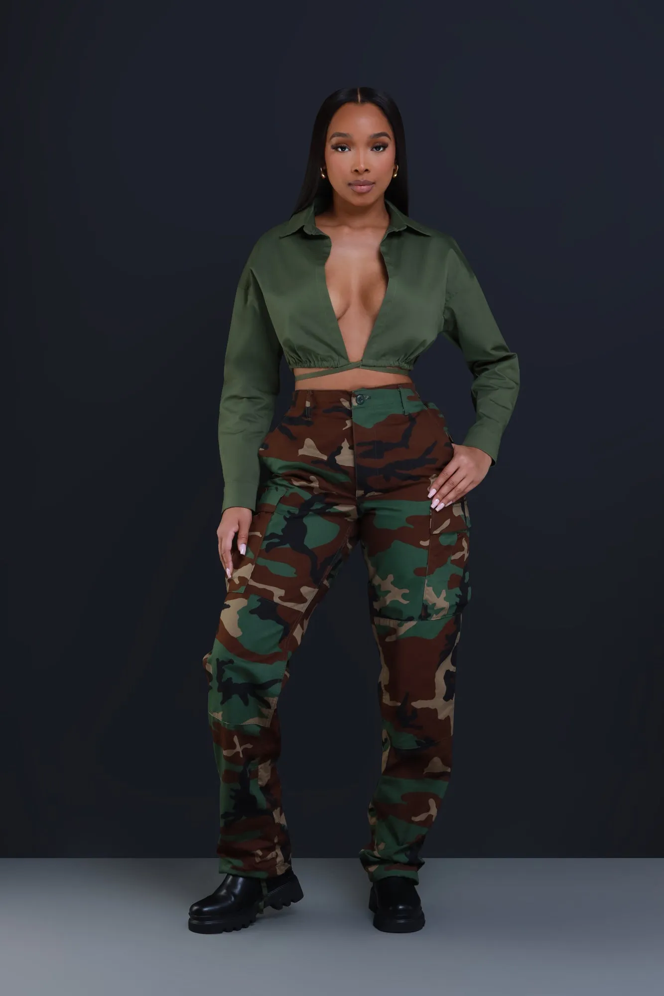 Time To Go Tie Up Crop Top - Olive sold by Swankaposh product image thumbnail 4