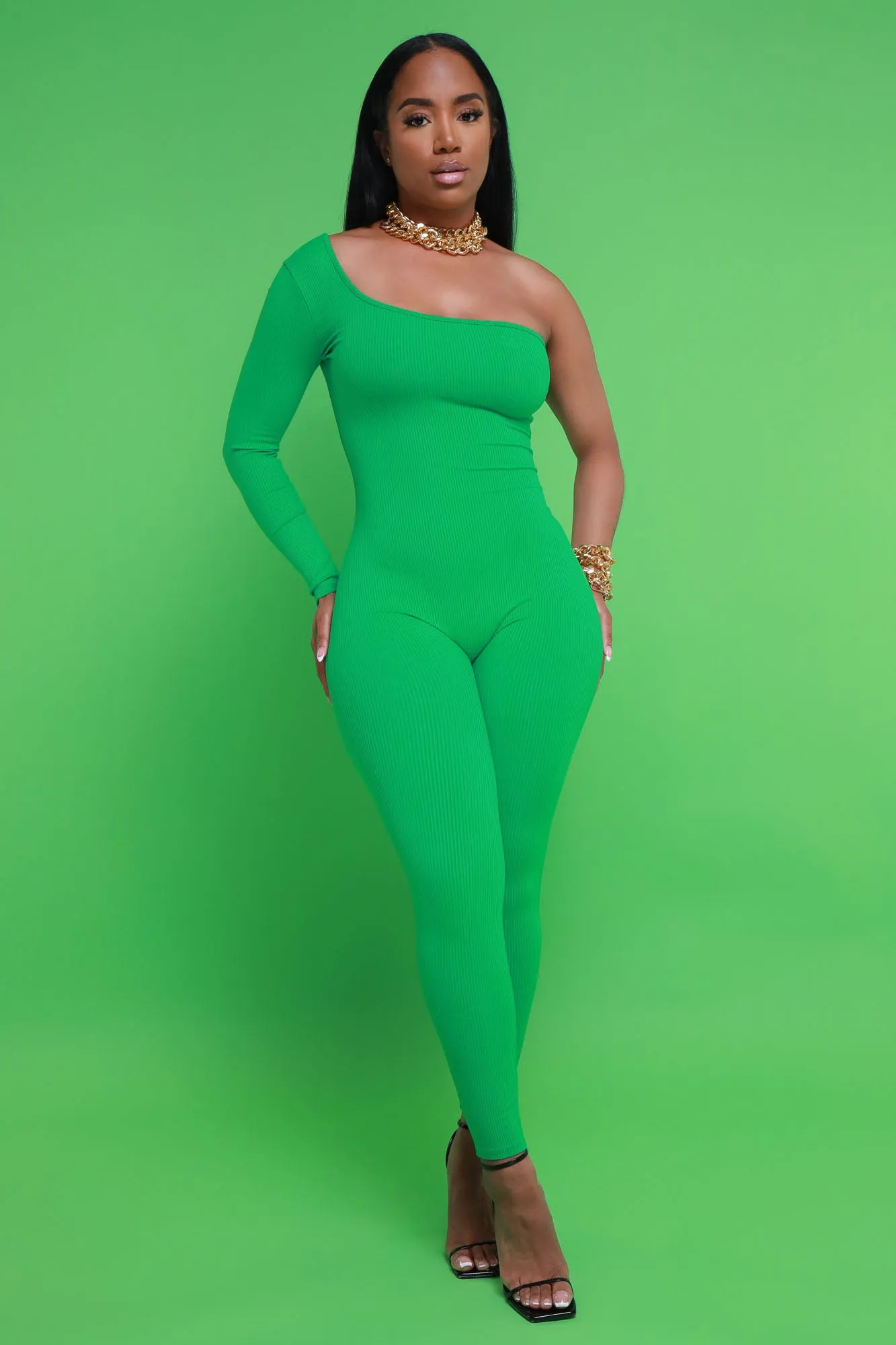 Overdrive Cellulite Deleter One Shoulder Jumpsuit - Green sold by Swankaposh product image thumbnail 5