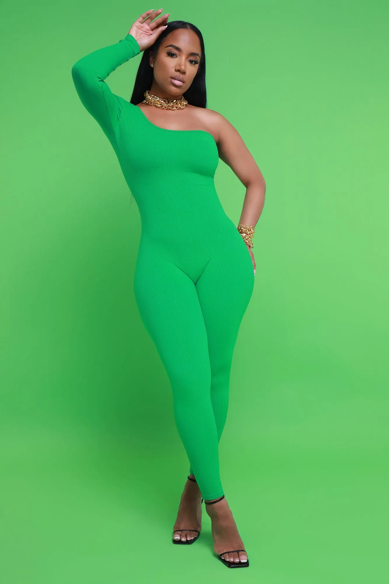 Overdrive Cellulite Deleter One Shoulder Jumpsuit - Green sold by Swankaposh product image thumbnail 4