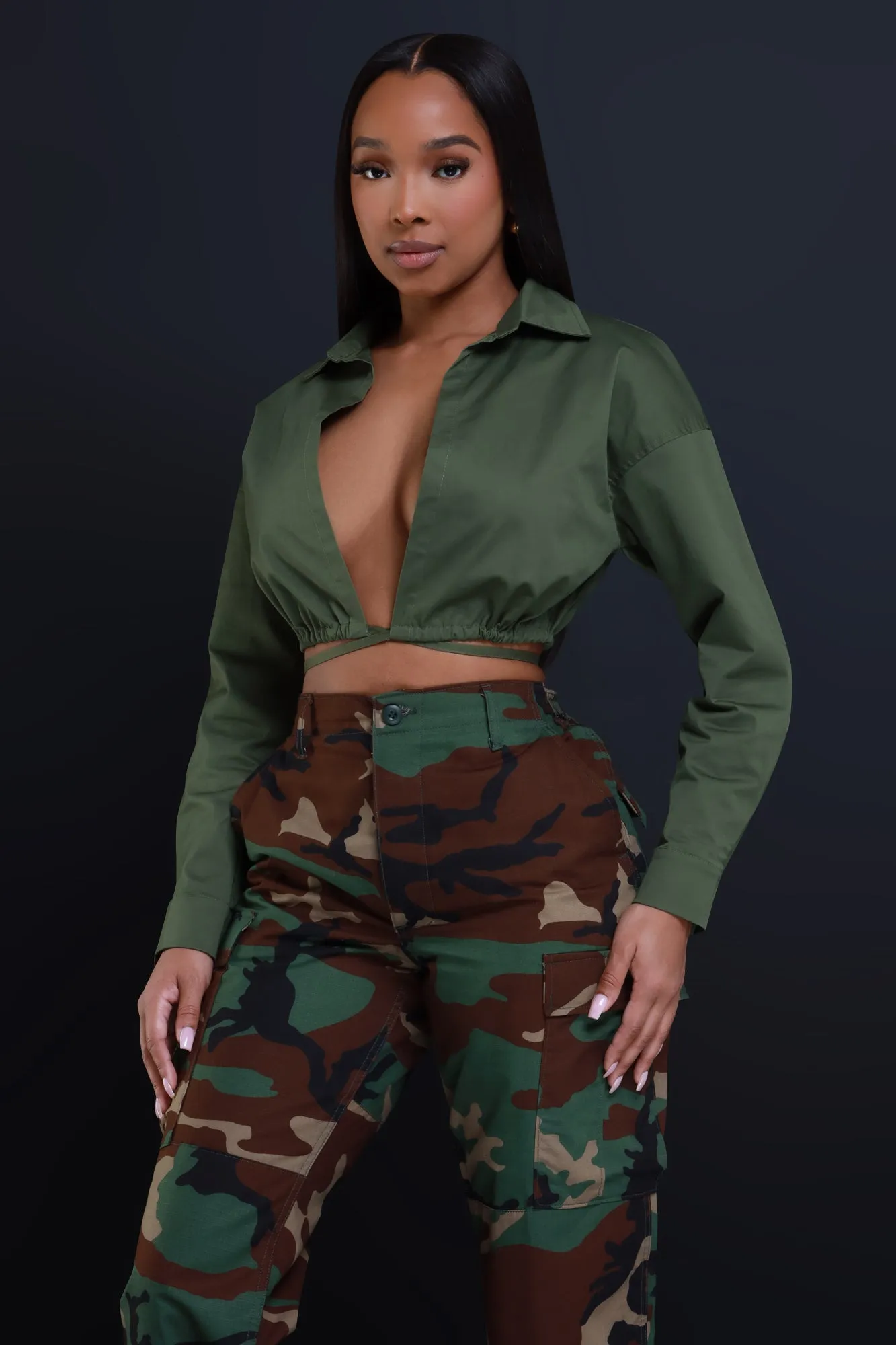 Time To Go Tie Up Crop Top - Olive sold by Swankaposh product image thumbnail 5