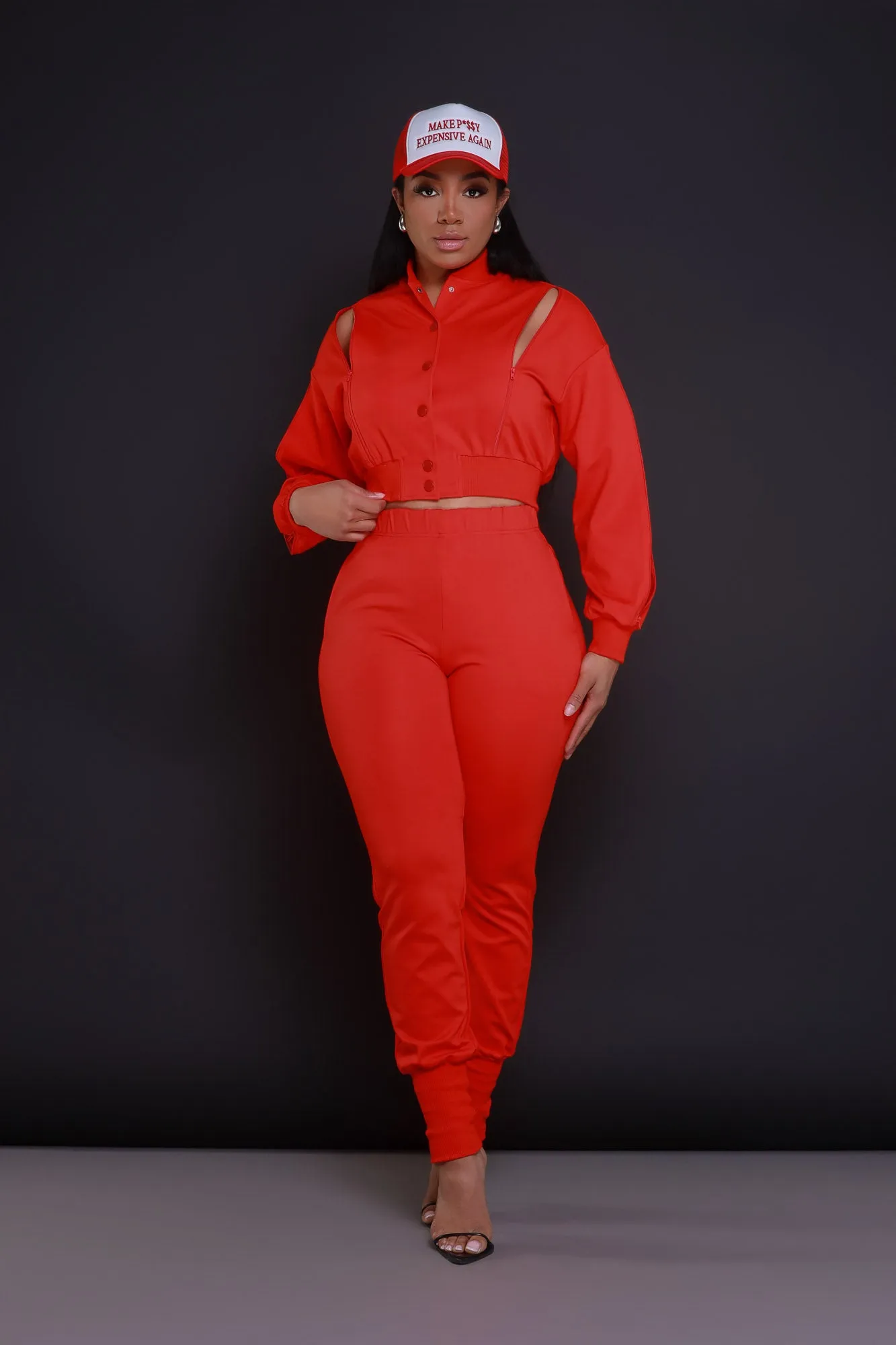 Top Priority Zippered Cropped Jogger Set - Tamale Red sold by Swankaposh product image thumbnail 2