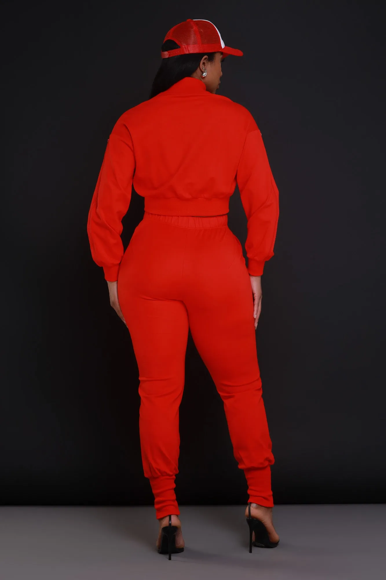 Top Priority Zippered Cropped Jogger Set - Tamale Red sold by Swankaposh product image thumbnail 3