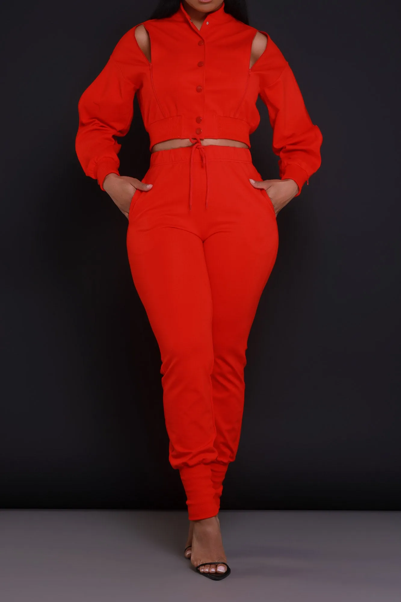 Top Priority Zippered Cropped Jogger Set - Tamale Red sold by Swankaposh product image thumbnail 4