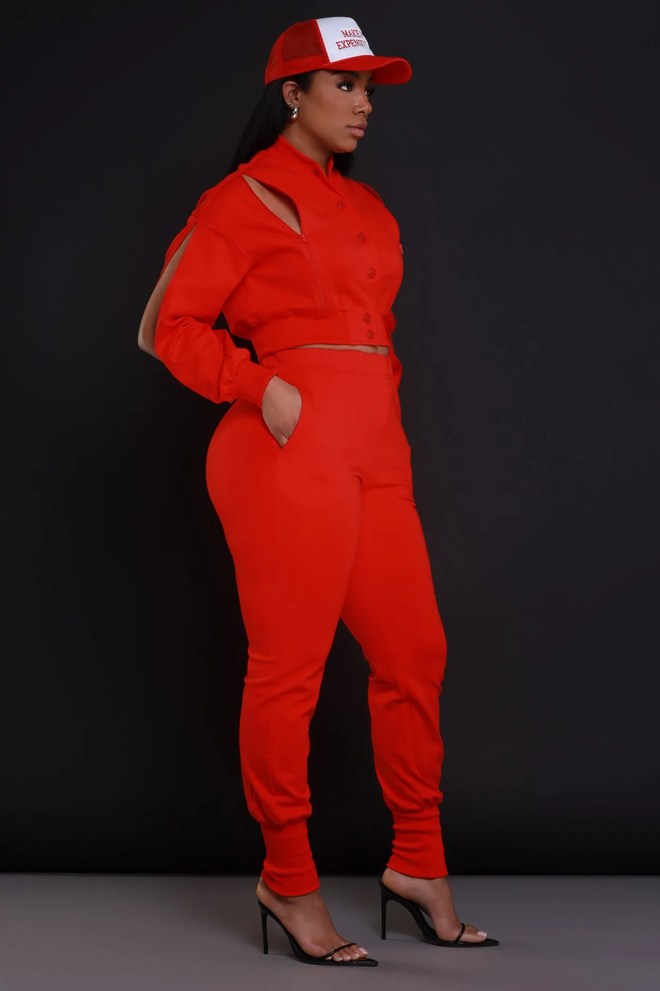 Top Priority Zippered Cropped Jogger Set - Tamale Red sold by Swankaposh product image thumbnail 5