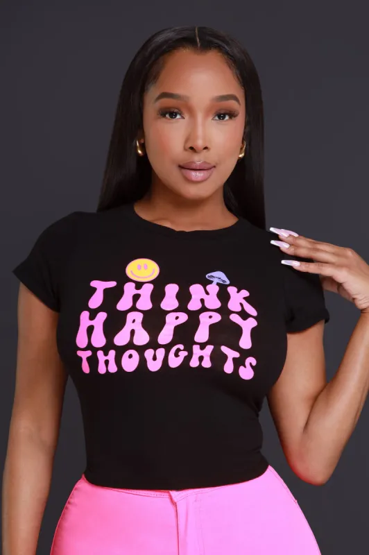 Happy Thoughts Cropped Graphic T-Shirt - Black sold by Swankaposh