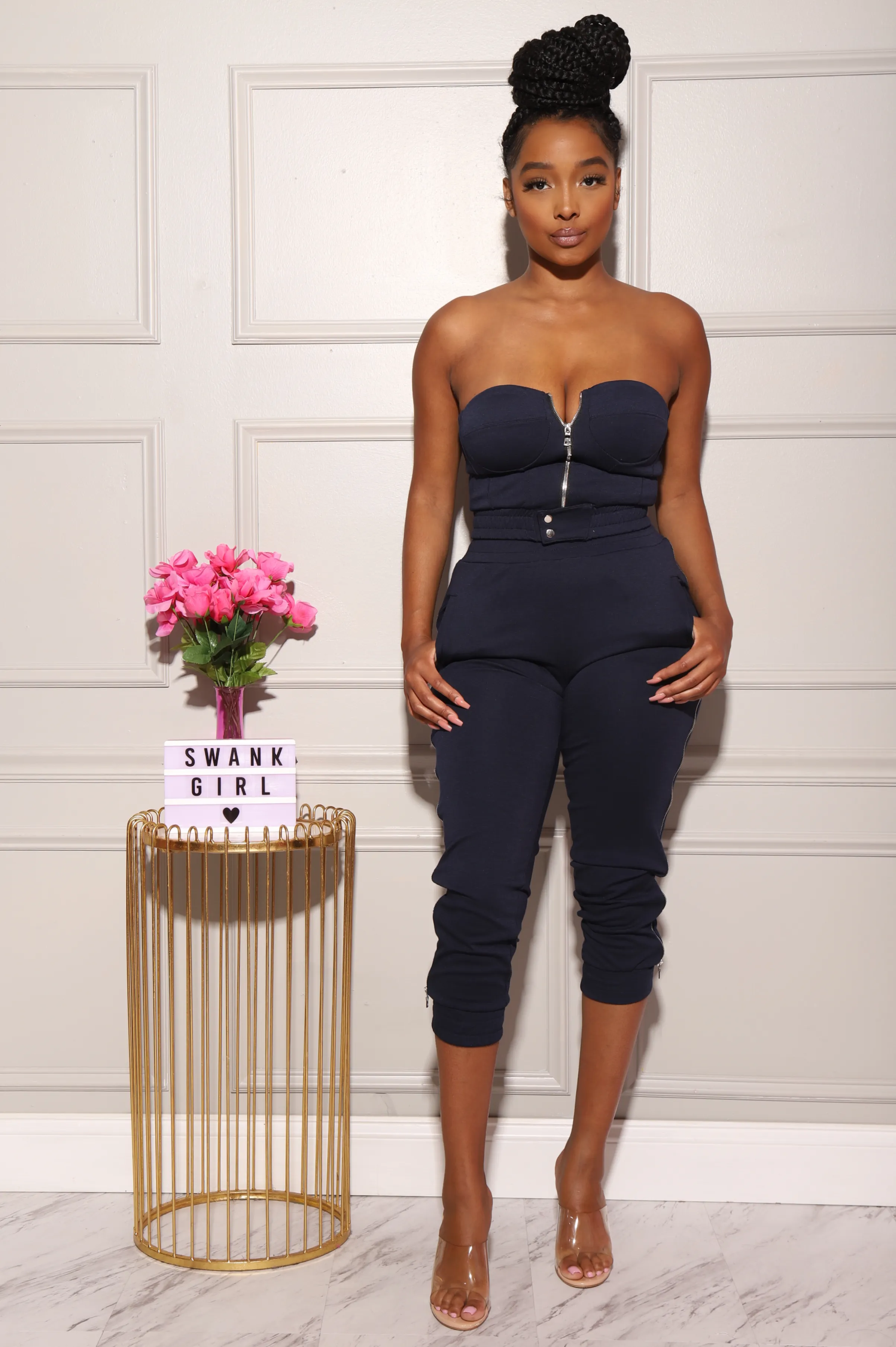 Janet Bustier Jogger Set - Navy sold by Swankaposh