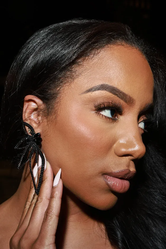 Dark Night Oversized Rhinestone Floral Stud Earrings - Black sold by Swankaposh product image thumbnail 2