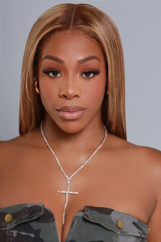 Pray For You Rhinestone Cross Necklace - Gold sold by Swankaposh