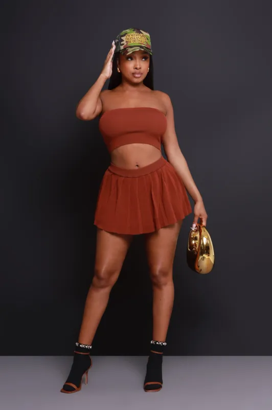 Little Secret Pleated Skort Set - Brown sold by Swankaposh