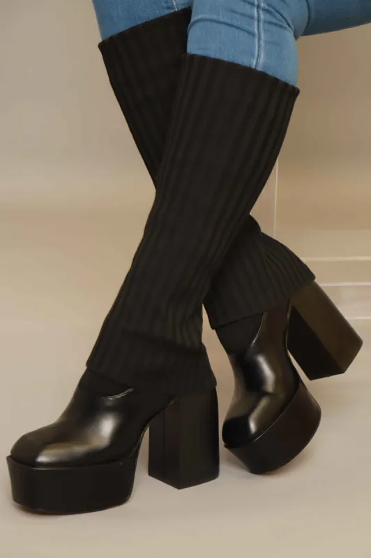 All Access Chunky Platform Knit Boots - Black sold by Swankaposh