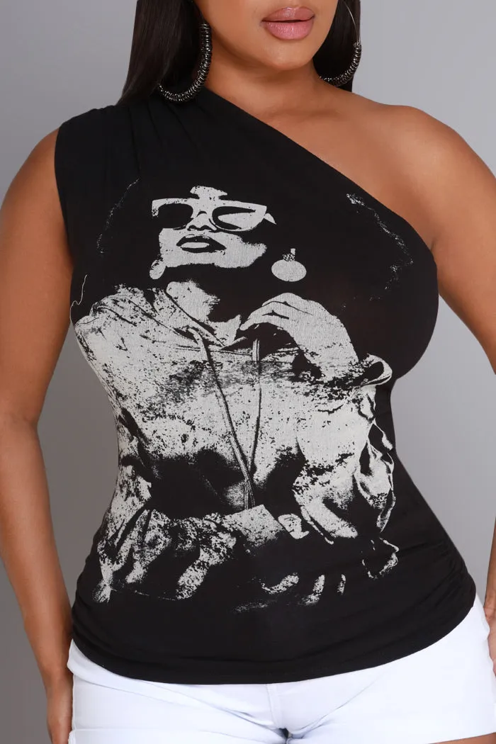 Style Icon One Shoulder Sleeveless Graphic T-Shirt - Black sold by Swankaposh product image thumbnail 3