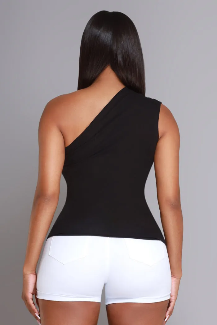 Style Icon One Shoulder Sleeveless Graphic T-Shirt - Black sold by Swankaposh product image thumbnail 4