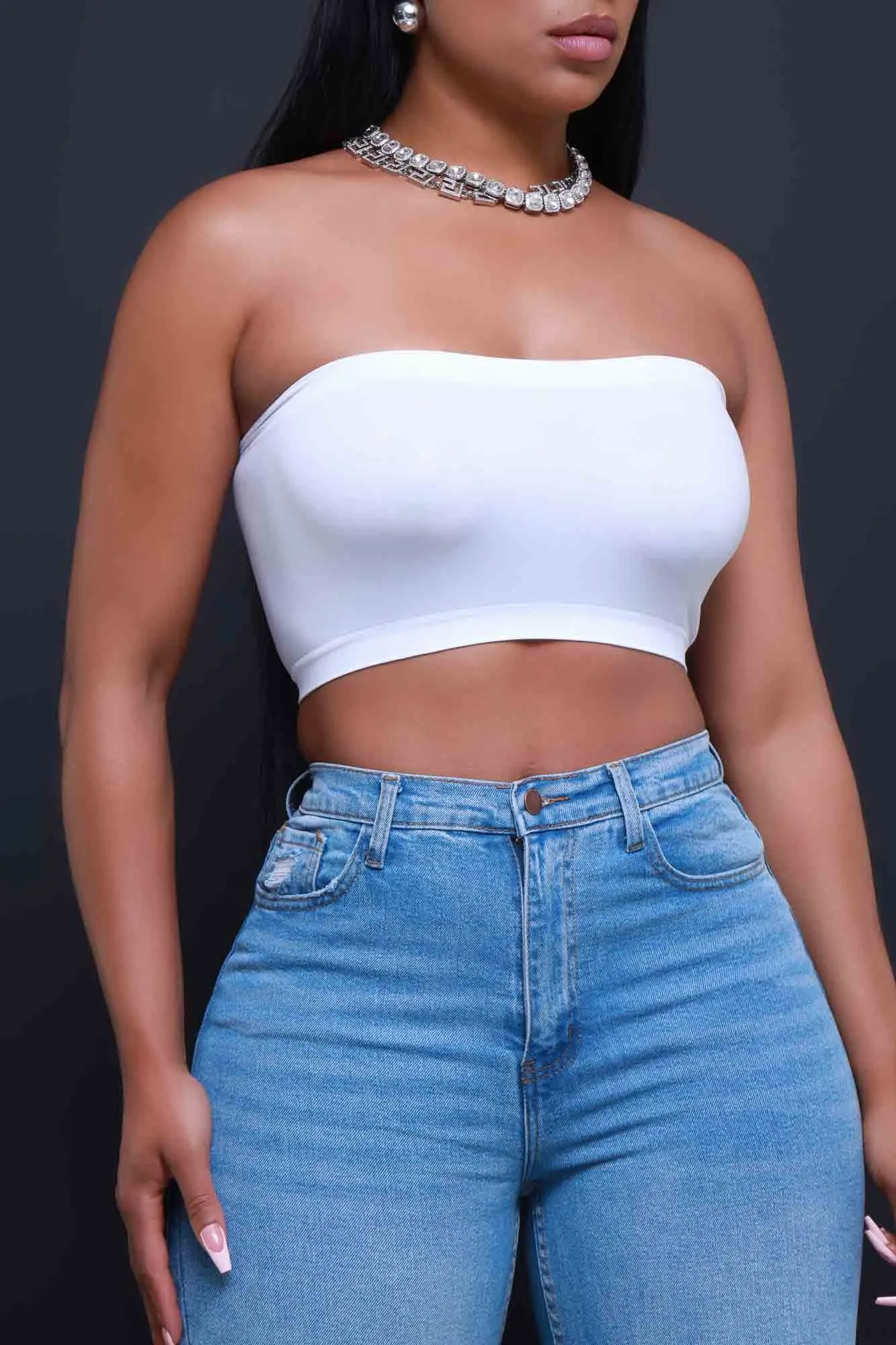 Party Life Strapless Crop Top - White sold by Swankaposh