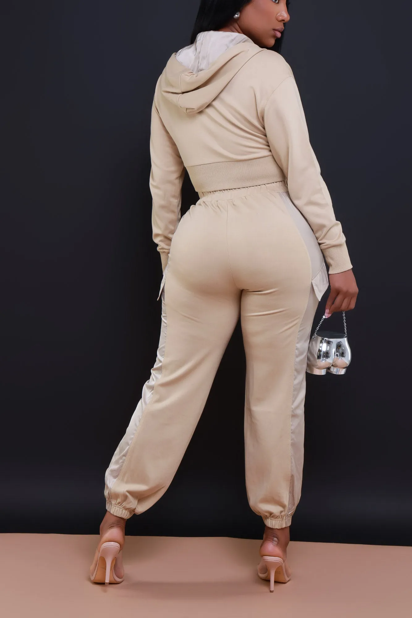 Not So Basic Zip Up Hooded Pants Set - Tan sold by Swankaposh product image thumbnail 3