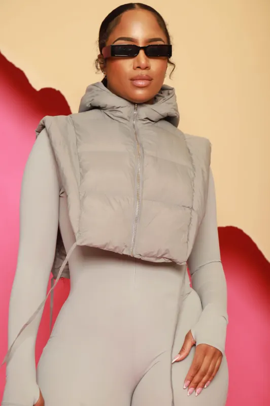 Go Crazy Hooded Puffer Vest - Grey sold by Swankaposh
