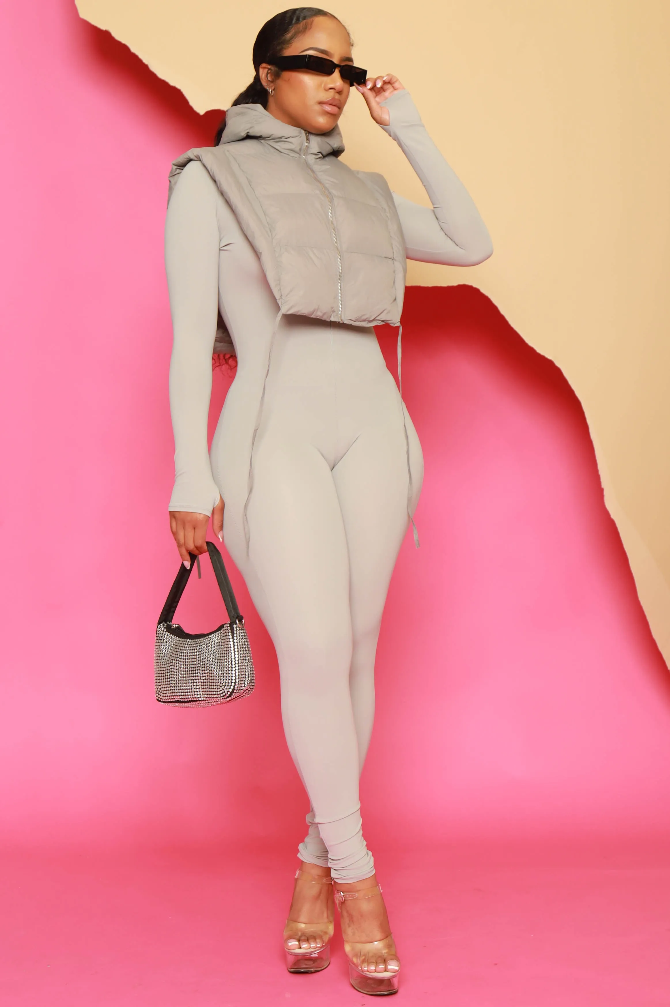 Go Crazy Hooded Puffer Vest - Grey sold by Swankaposh product image thumbnail 5