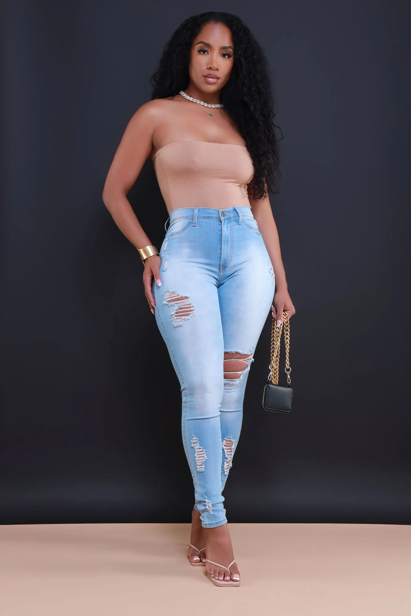 Say Less High Rise Distressed Skinny Jeans - Light Wash sold by Swankaposh