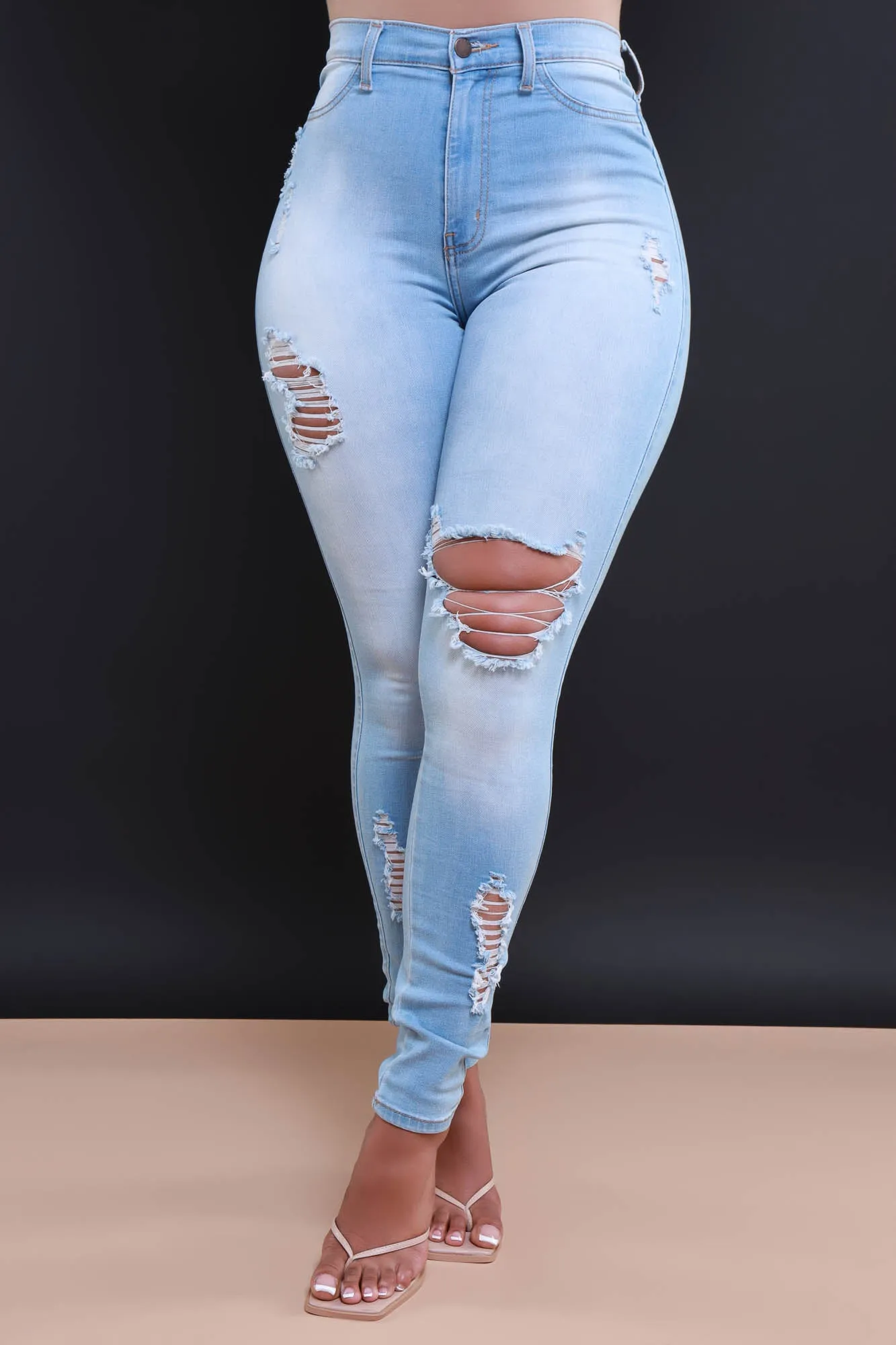 Say Less High Rise Distressed Skinny Jeans - Light Wash sold by Swankaposh product image thumbnail 4