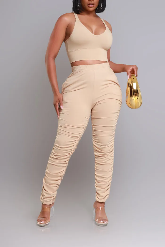 Slammed Cropped Ruched Jogger Set - Khaki sold by Swankaposh product image thumbnail 3
