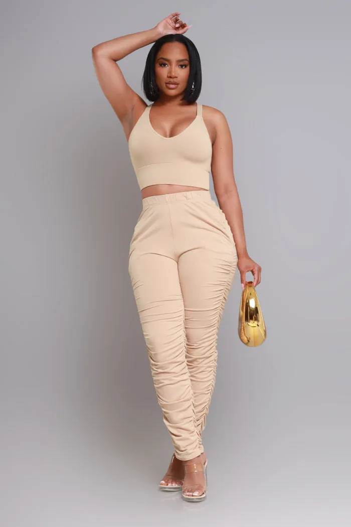 Slammed Cropped Ruched Jogger Set - Khaki sold by Swankaposh