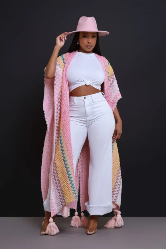 Create Change Longline Knit Cardigan - Pink/Yellow Multicolor sold by Swankaposh