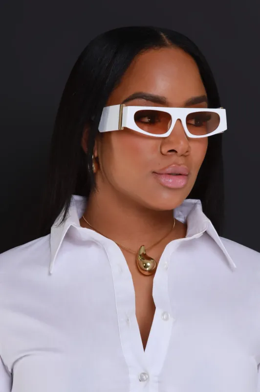 Look This Way Broad Frame Sunglasses - White sold by Swankaposh